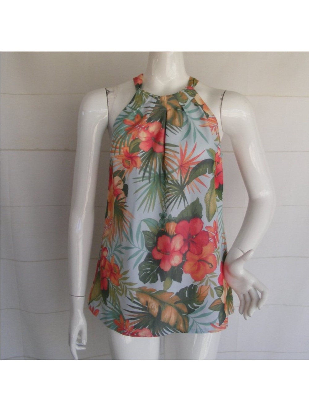TOMMY BAHAMA Top, S, Floral, High Back Halter/Tank